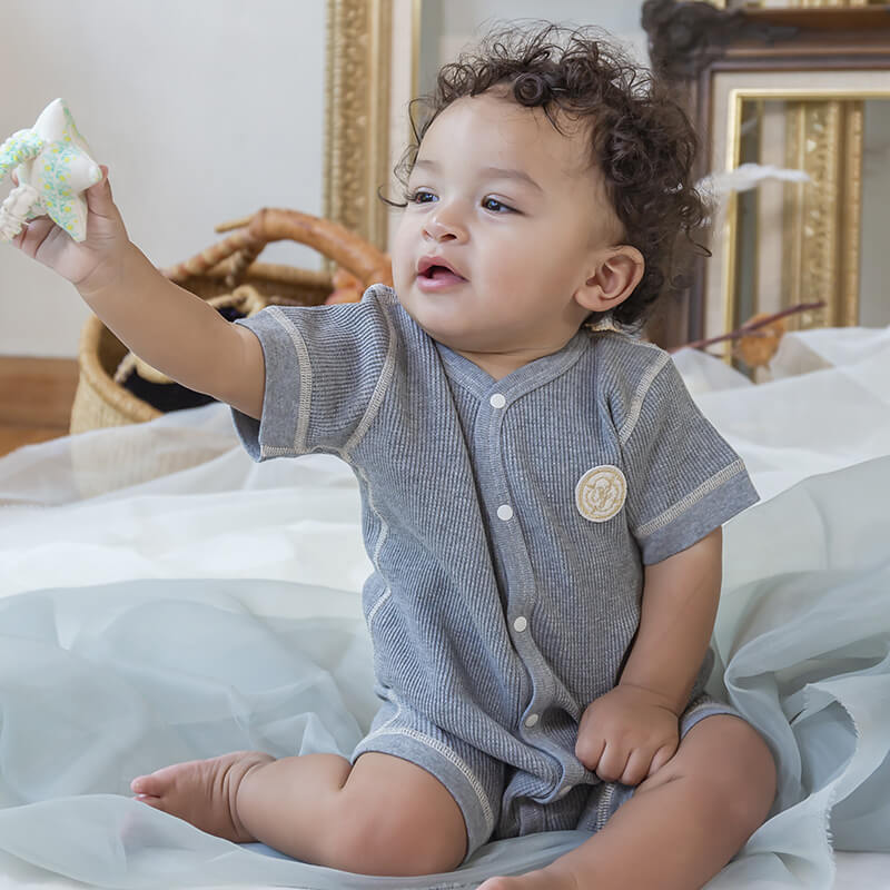 半袖ワッフルロンパース杢グレー60cm