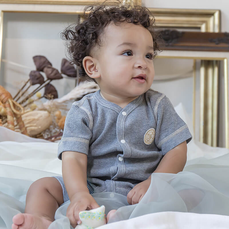 半袖ワッフルロンパース杢グレー70cm