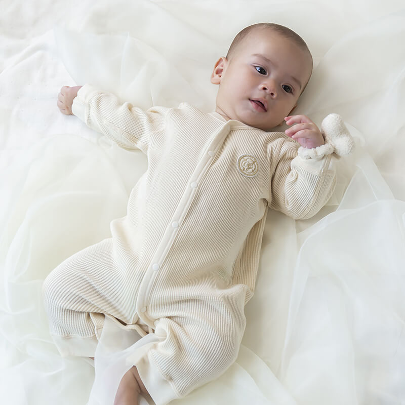 長袖ワッフルロンパース無染色60cm