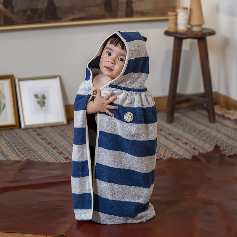 【日本製】ボーダー ポンチョバスローブ(ネイビー)