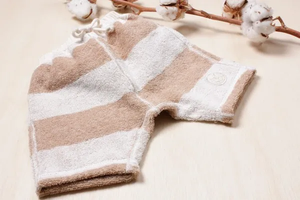 茶ボーダー 無染色 パイルショートパンツ