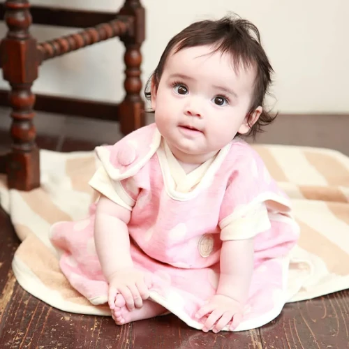 水玉ピンク 4重ガーゼスリーパー