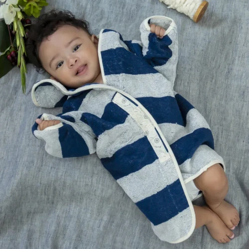 マリンボーダードルマンバスローブ(ネイビー)