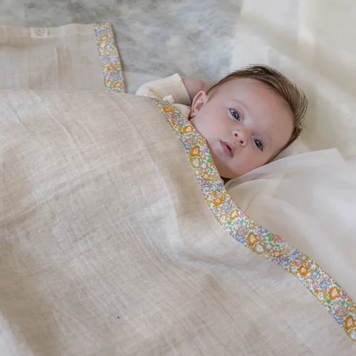 【New】オーガニックマルチガーゼケットYellowの可憐な花柄